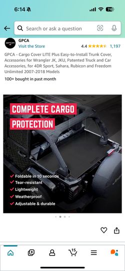 Jeep Wrangler JK Unlimited Cargo Cover