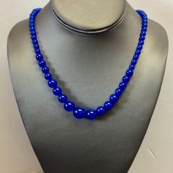 Natural 6-14 Color Blue Sapphire Round Gemstone Necklace 18”