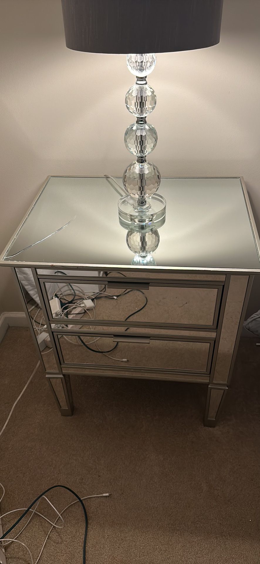 Beautiful Pottery barn Mirrored Nightstand Side Table Solid Wood Heavy 