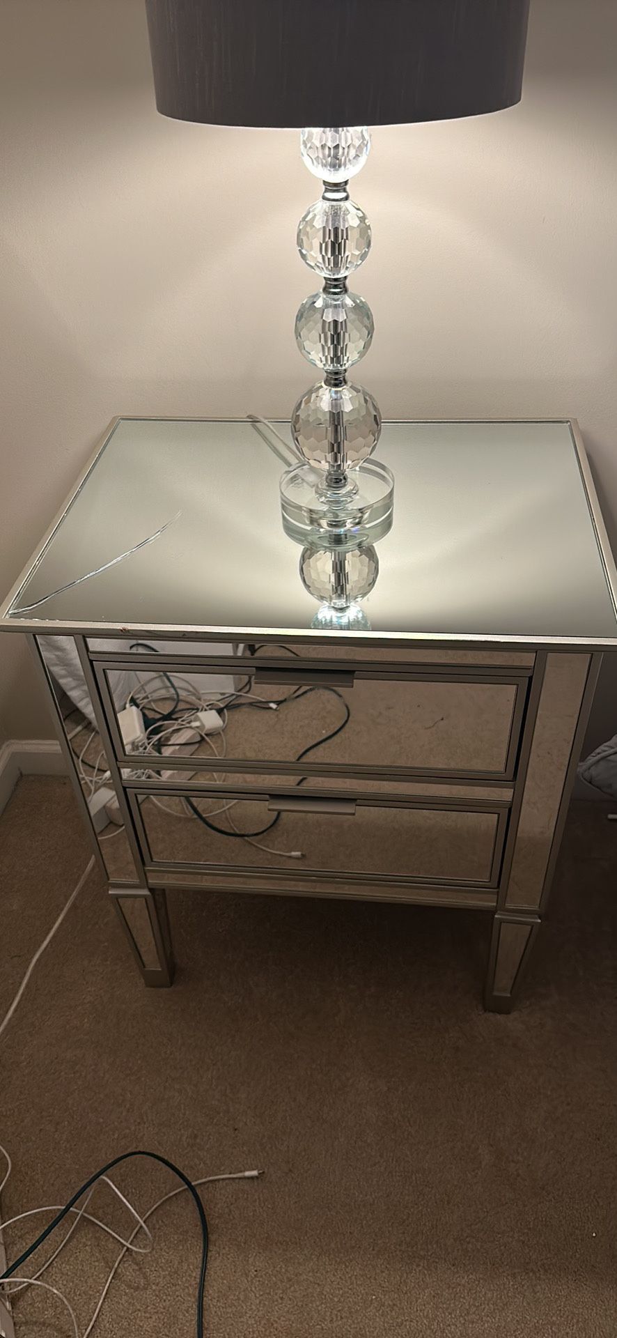 Beautiful Pottery barn Mirrored Nightstand Side Table Solid Wood Heavy