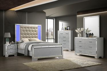 Beautiful silver-gray bedroom set. $100 down payment. Ask for total price.