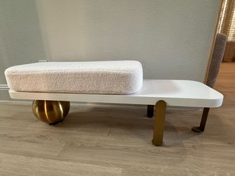 Brand New Homary 47.2” White & Gold Fleece Upholstered Bench