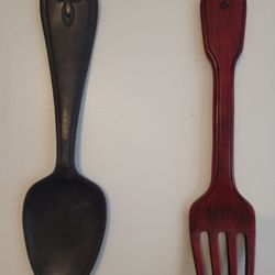 NEW GIANT SPOON AND FORK HANGS ON WALL 22"LONG
