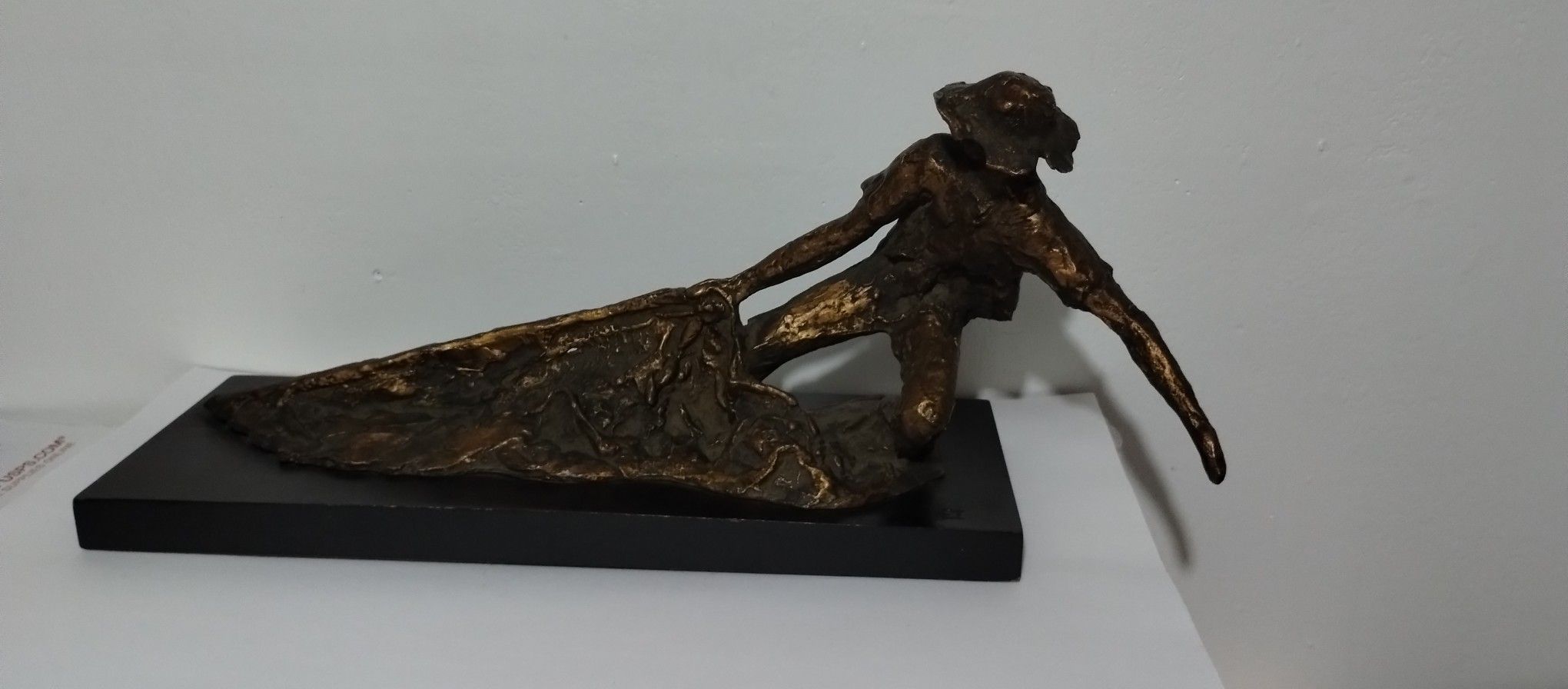 EDITH KOLTON SCULPTURE " THE FISHERMAN" - BRUTALIST BRONZE COLOR RESIN E SCULPTURE/ STATUE 16"×8"×5.5"