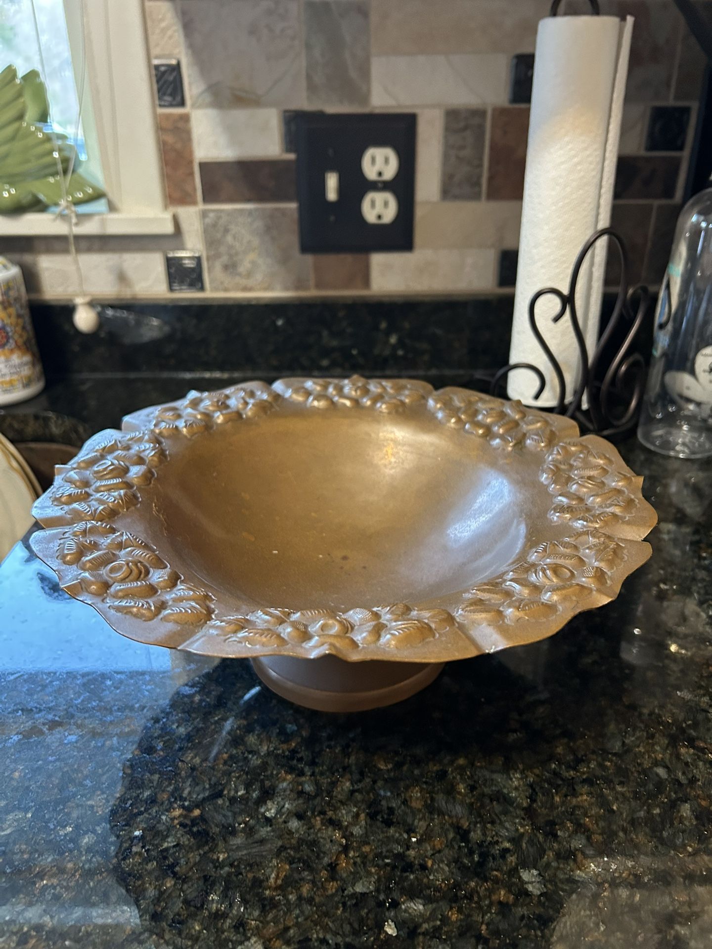 Hand Chased Footed Copper Bowl