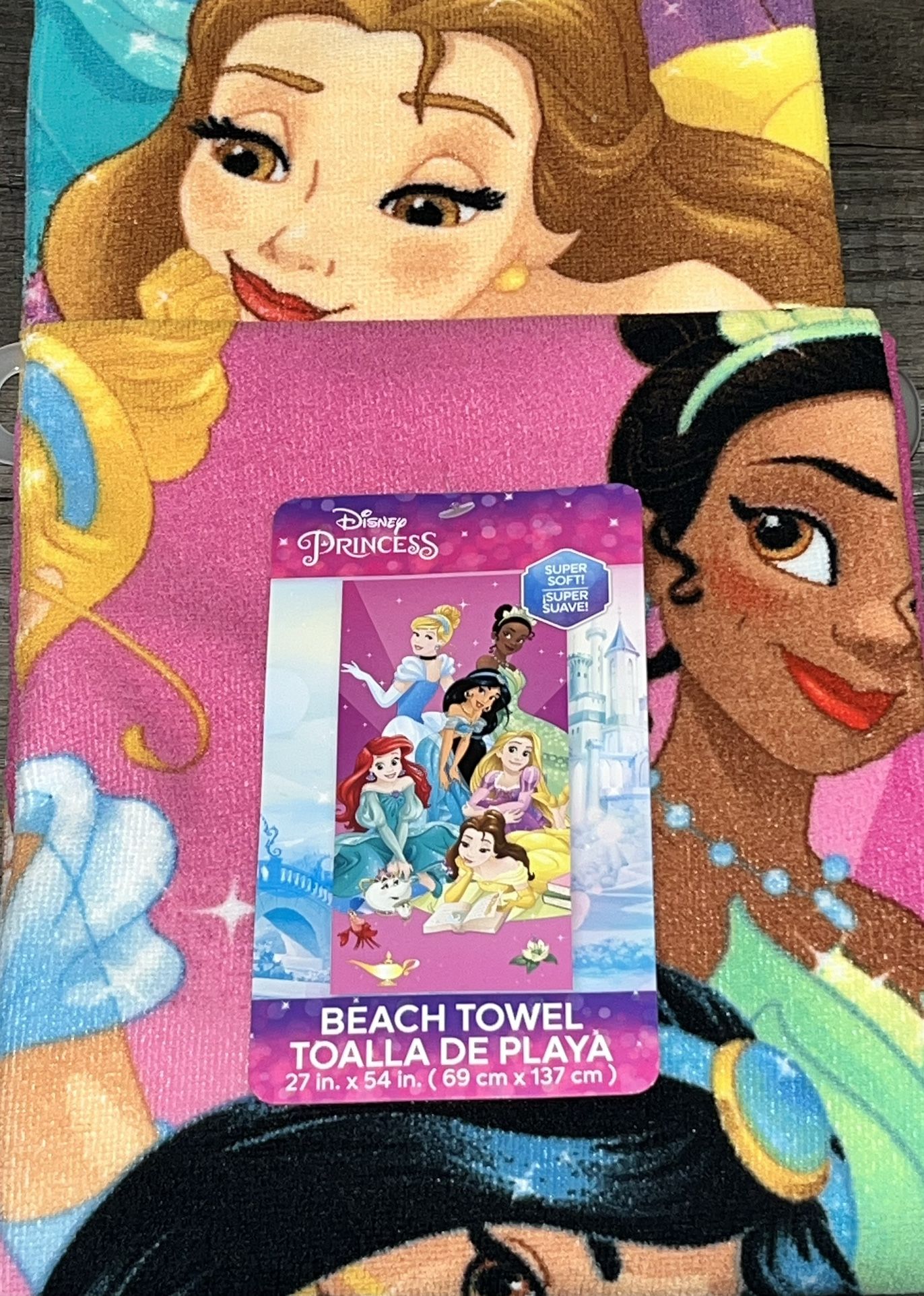 Disney Princess Ariel Belle Cinderella Jasmine Rapunzel Tiana Beach Bath Pool Towel 27" x 54"