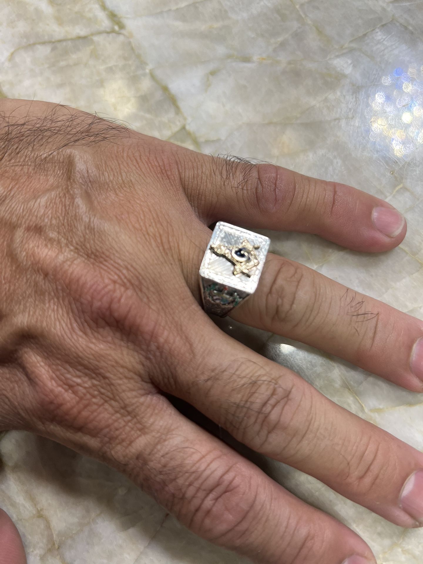 For Wedding For Wedding 925 Masonic Ring With 14K Gold Symbol Size 10