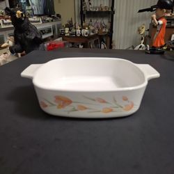 Corning Ware Peach Floral Pattern 1 Liter Casserole Baking Dish A-1-B 6.75 SQ X 2" D