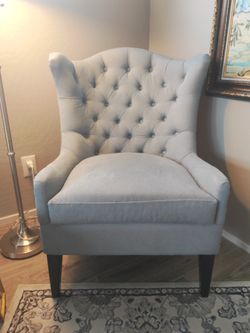 Two Light Blue Tufted Wingback Accent Chair, Excellent 95% Condition