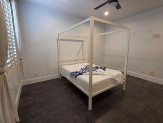White Four-Poster Canopy Bed Frame