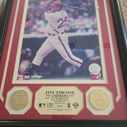 Framed limited edition jim thome photo with  coins