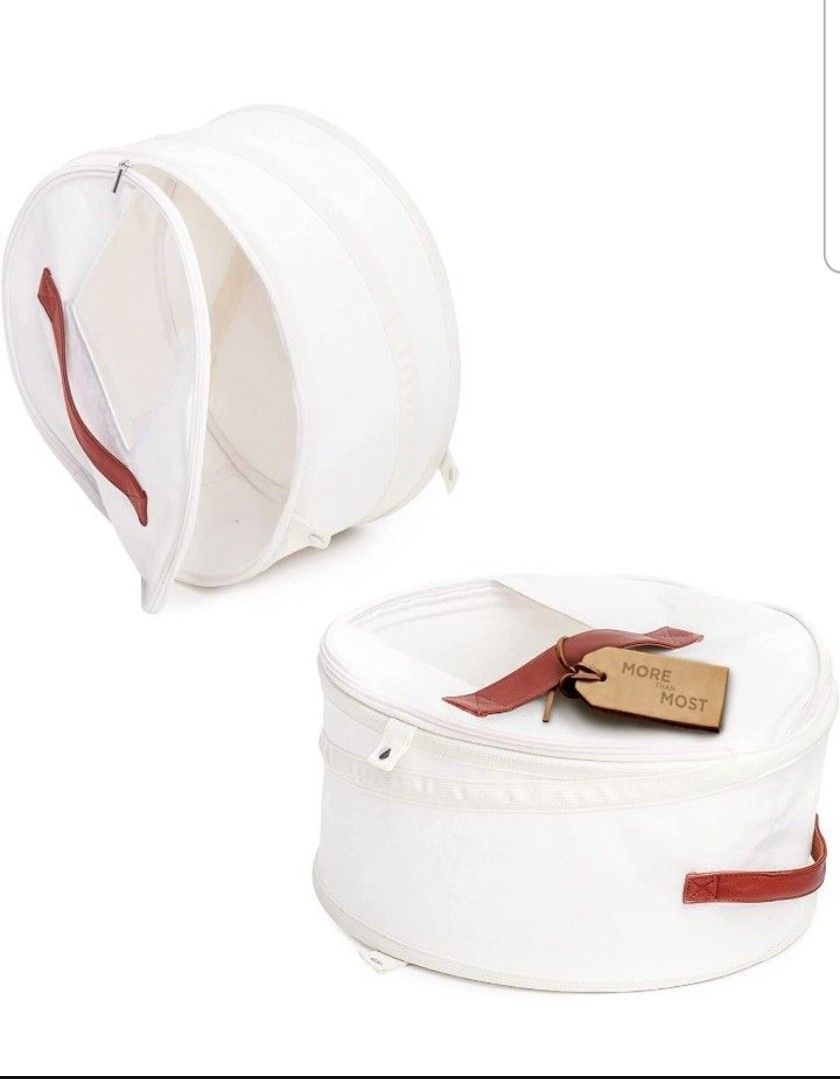 Hat Storage Box | Travel Hat Boxes for Women & Men | Foldable Toy Case for Stuffed Animal | Stackable Round Pop-Up Container | Ivory 16 x 16 x 8 inche