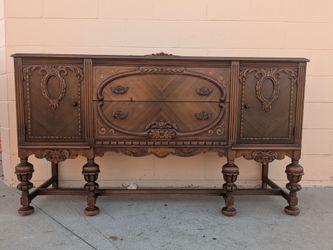 Antique Carved Wood Sideboard Buffet Cabinet