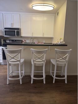White Crate and Barrel Stools. Set of 3.
