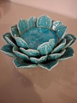 Turquoise Ceramic Lotus Flower Candle Holder