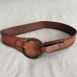 Genuine Leather Boho Coastal Cowgirl Brown Belt Snap Closure Size Small/Medium