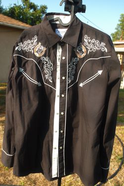 Ace of Diamond USA Western Shirt - Black Embroidered Horse - Size Medium