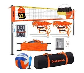 32 Foot Outdoor Volleyball Net Set with Adjustable Poles Volleyball, Pump, and Carrying Bag New, Open Box