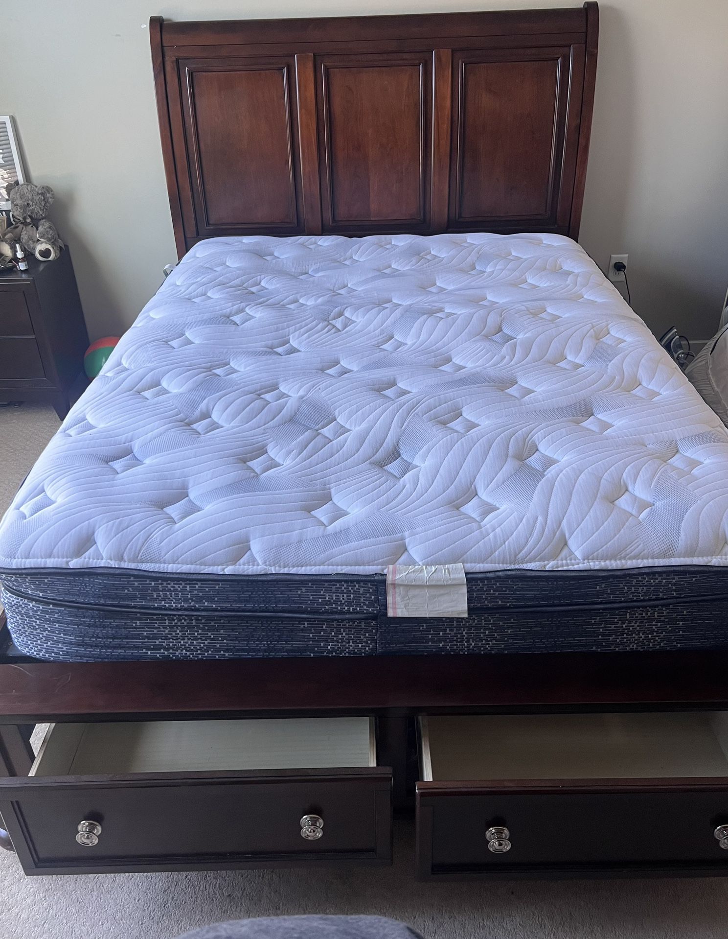 Bed Frame W/Drawers And Queen Size Mattress