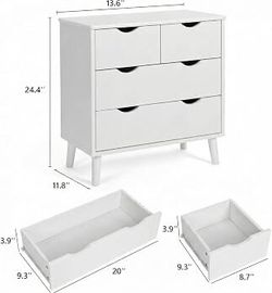 4-Drawer Nightstand, 23.6" Wide Large Bedside Table with 4 Real Wood Legs Solid Wood Legs, Suitable for Bedrooms, Living Rooms, Hallways, Rooms and Ot