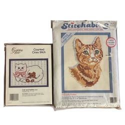 Cats Cross Stitch Kits Framed Stitchables Friendly Feline & Golden Bear Cat/Tedd
