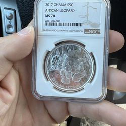 1oz Silver - Ghana Leopard - NGC MS70