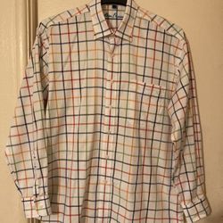 Alan Flusser Men Shirt Plaid Long Sleeves Bottom Up Size Large 