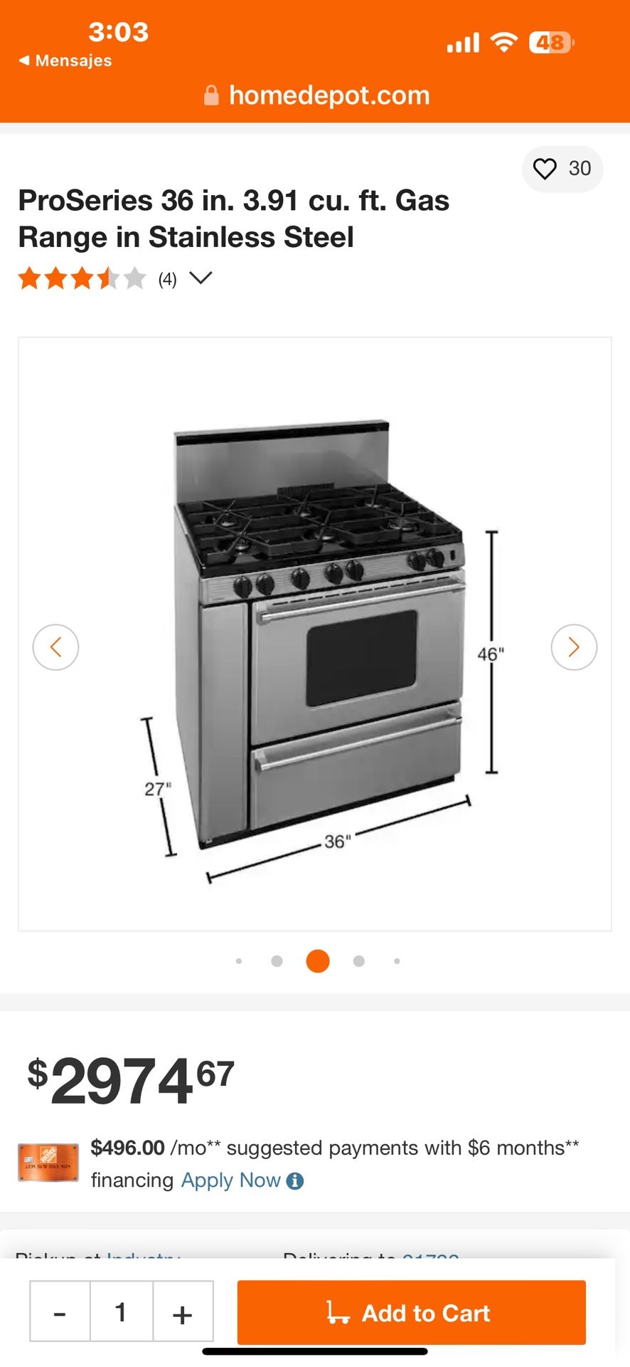 ProSeries 36 in. 3.91 cu. ft. Gas Range in Stainless Steel