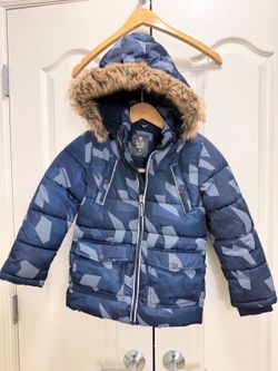 Boys’ Geometric Print Faux Fur Hood Puffer Jacket Size 6