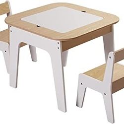 Toffy & Friends Wooden Storage Table and Chairs Set, 3 in 1 Table Furniture Convertible Set with Storage Space for Toddlers, Drawing Reading Art Playr