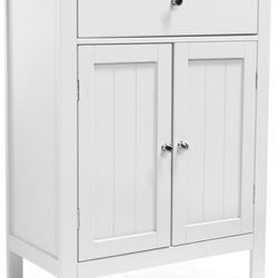White Freestanding Bathroom Floor Cabinet, Spacious Storage Cabinet with 1 Drawer & Adjustable Shelf for Essentials, Sturdy & Water-Resistant Bathroom