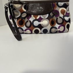 Vintage Coach Madison Signature Colorful Pouch Sateen leather wristlet small