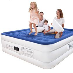 OhGeni King Size Air Mattress with Built-in Pump, 18 Inch Quick Inflate/Deflate Raised Inflatable Bed, Durable Inflatable Mattresses for Camping, Trav