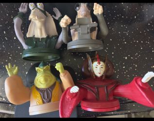 4 pcs. 1999 Star Wars Episode 1, Animated Characters Toppers, Queen Amidala, Boss Nass, Captain Tarpals & Sebulba Racer