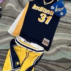 New Reggie Miller Hardwood Classics Jersey With The Shorts To Match And Hat 