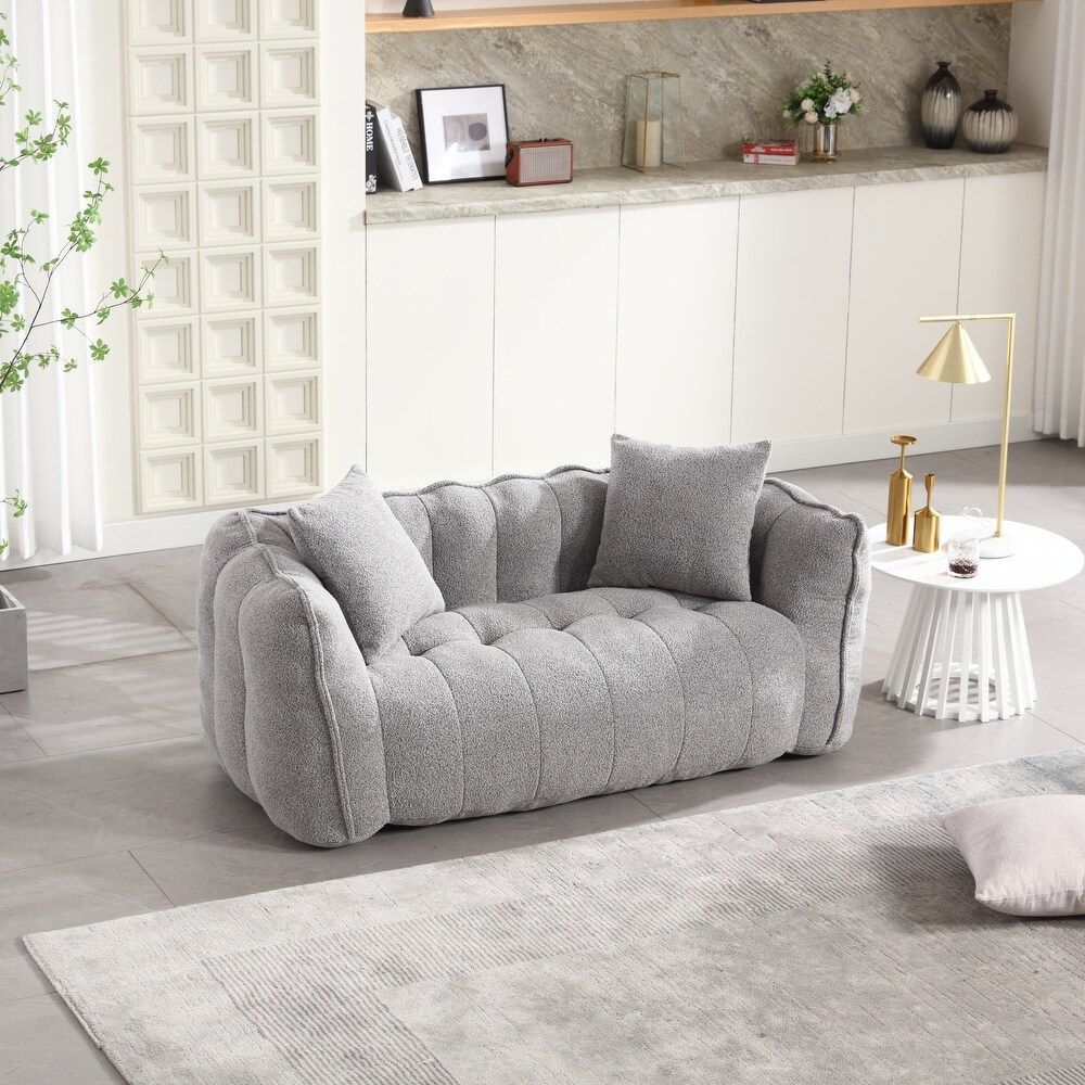 65" Gray Chenille High Density Foam Injected Loveseat Sofa w/ 2 Pillows [NEW] **Retails for $300