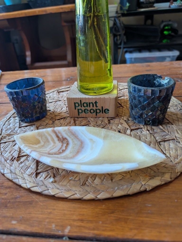 Banded Onyx Boat Shaped Stone Trinket Dish