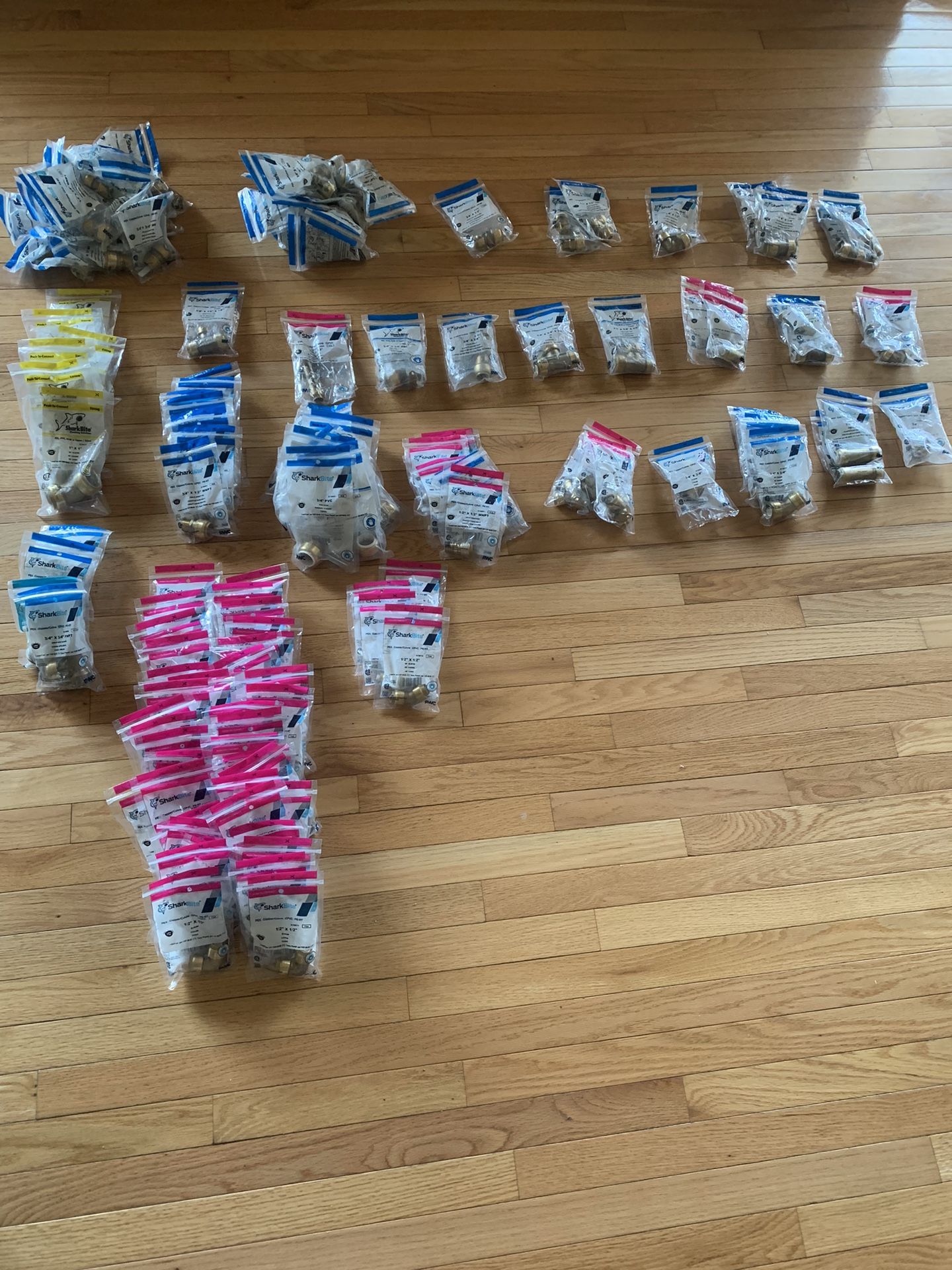 Sharkbite fittings 1/2, 3/4, 1” 26 different items Qty144 Total