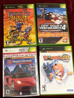 Xbox Original Game Lot: Kung Fu Chaos, Tony Hawk's Pro Skater 4, Project Gotham Racing 2, Worms 3D