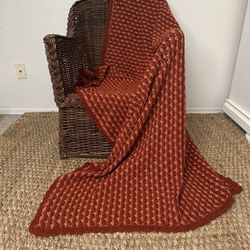 Vintage Boho MCM Jungalow Farmhouse Knitted Afghan Throw Blanket