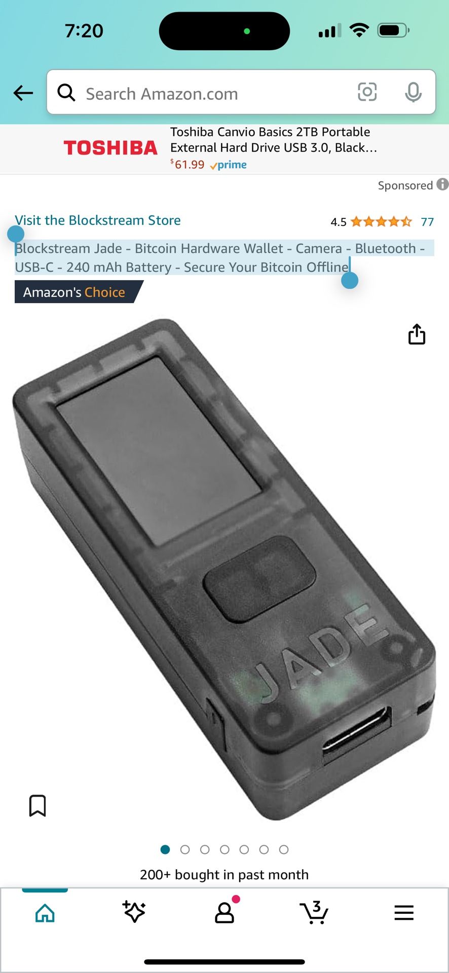 Blockstream Jade Bitcoin Hardware Wallet Camera Bluetooth USB C 240 mAh  Battery Secure Your Bitcoin Offline