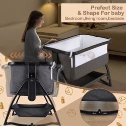 Sailnovo Baby Bassinets Bedside Sleeper for Baby, Bedside Crib Portable Bassinet with Mattress and Storage Basket, Co Sleeper Bassinet with Adjustable