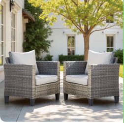 New Outdoor Wicker Patio Chairs Set of 2