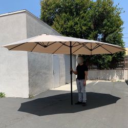 New in Box $95 Beige Large 15 FT Double Sided Umbrella Outdoor Patio Garden Yard (Weight base not included)