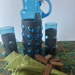 Vintage MCM Brutalist Glass Pitcher & Goblet’s 
