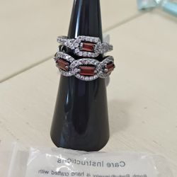 Garnet And Diamond CZ BP Ring New! 
