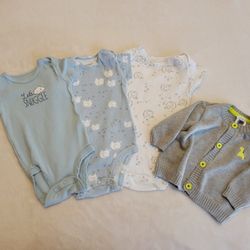 Lot Of Carter's Baby Onesies And Sweater 3m 