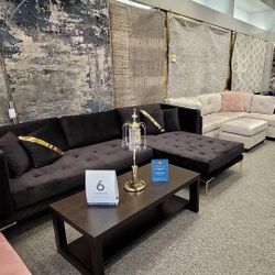 Naila Black Velvet RAF Sectional  / couch /Living room set 