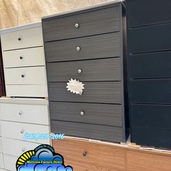 Grey Five Drawer Compressed Chest Dresser New 