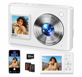 8K Digital Camera, 96MP WiFi Cameras for Photography with Dual Screen, 16X Zoom, Autofocus.